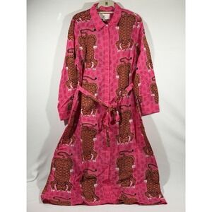 Printfresh Tiger Robe 1X Pink Jungle Belted Cotton Lounge Dress Resort